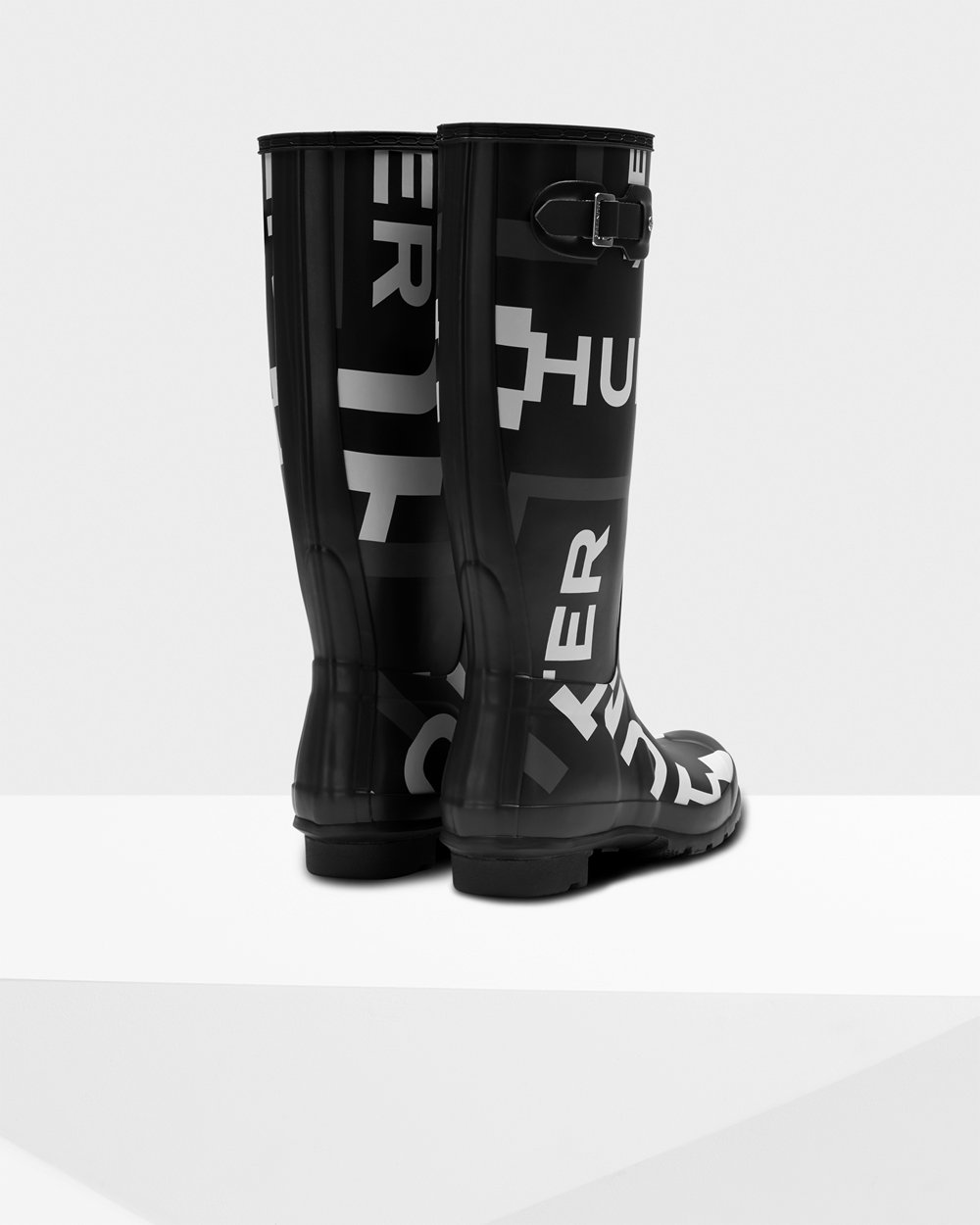 Womens Tall Rain Boots - Hunter Original Exploded Logo (96TEQRYAM) - Black